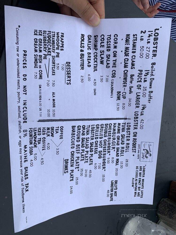 Billy's Barnacle Etc - Ogunquit, ME menu_pic