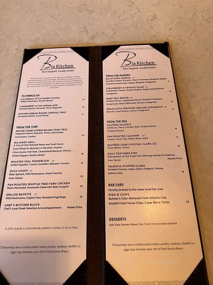 Bia Kitchen - Purcellville, VA menu_pic
