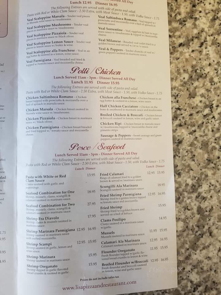 Lisa Restaurant & Pizza - Toms River, NJ menu_pic