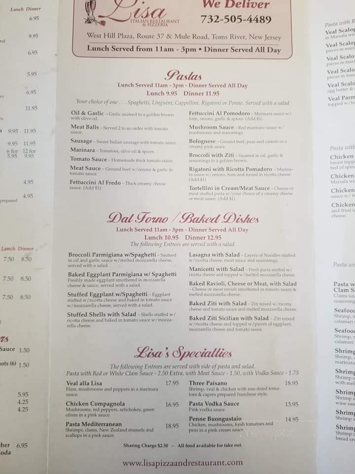 Lisa Restaurant & Pizza - Toms River, NJ menu_pic