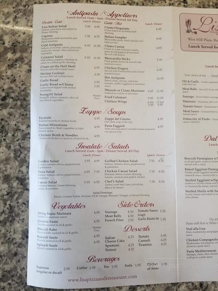 Lisa Restaurant & Pizza - Toms River, NJ menu_pic