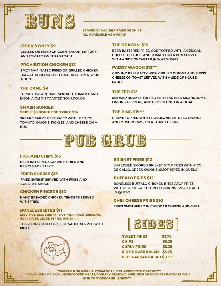 The Blind Pig Pub - Hartsville, SC menu_pic