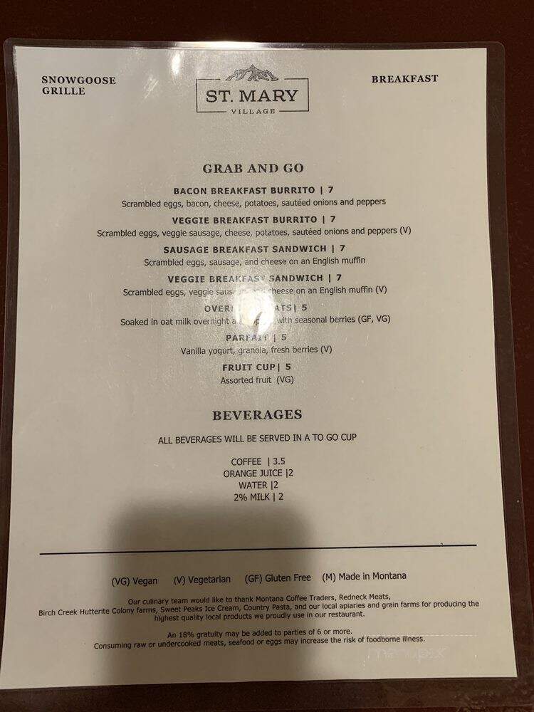 Snowgoose Grill - Saint Mary, MT menu_pic