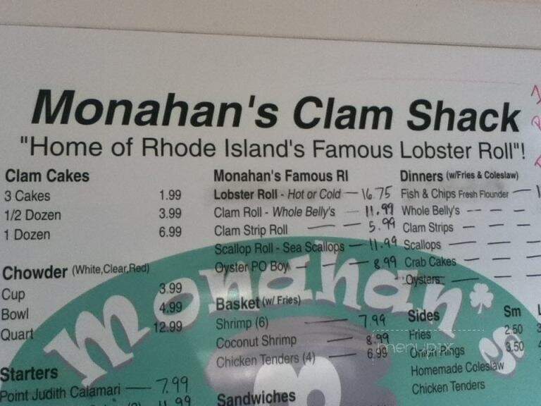 Monahan's Restaurant - Narragansett, RI menu_pic