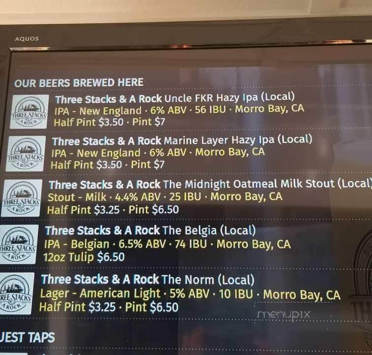 Three Stacks and a Rock Brewing - Morro Bay, CA menu_pic