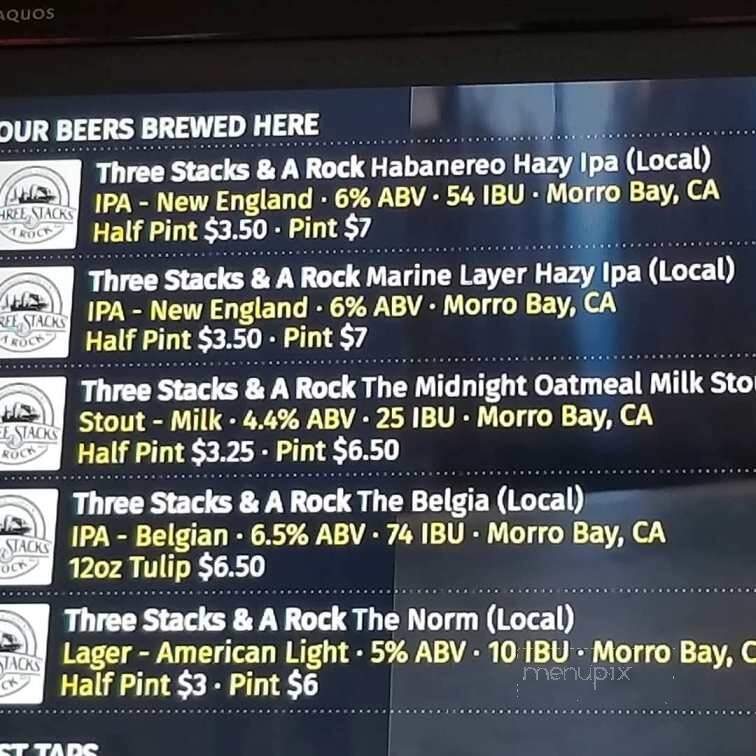 Three Stacks and a Rock Brewing - Morro Bay, CA menu_pic