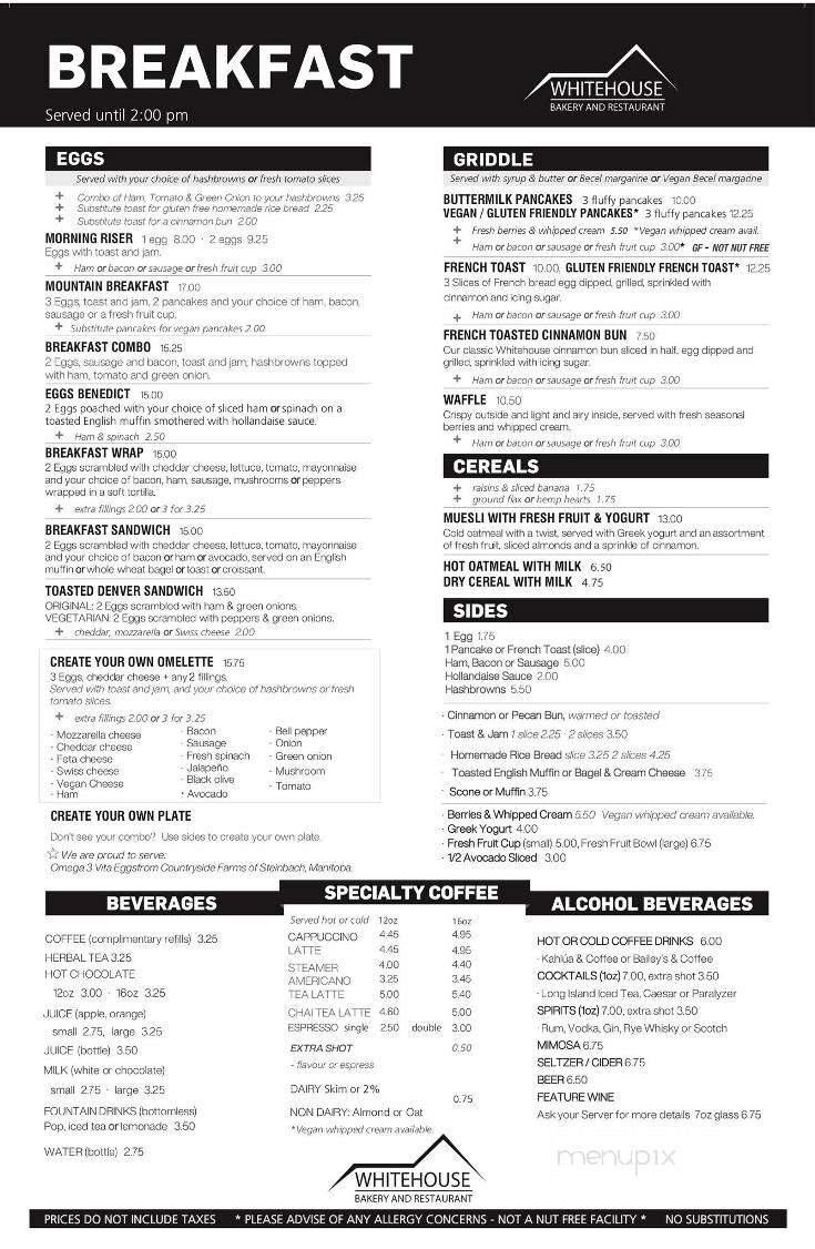 Whitehouse Bakery & Restaurant - Wasagaming, MB menu_pic
