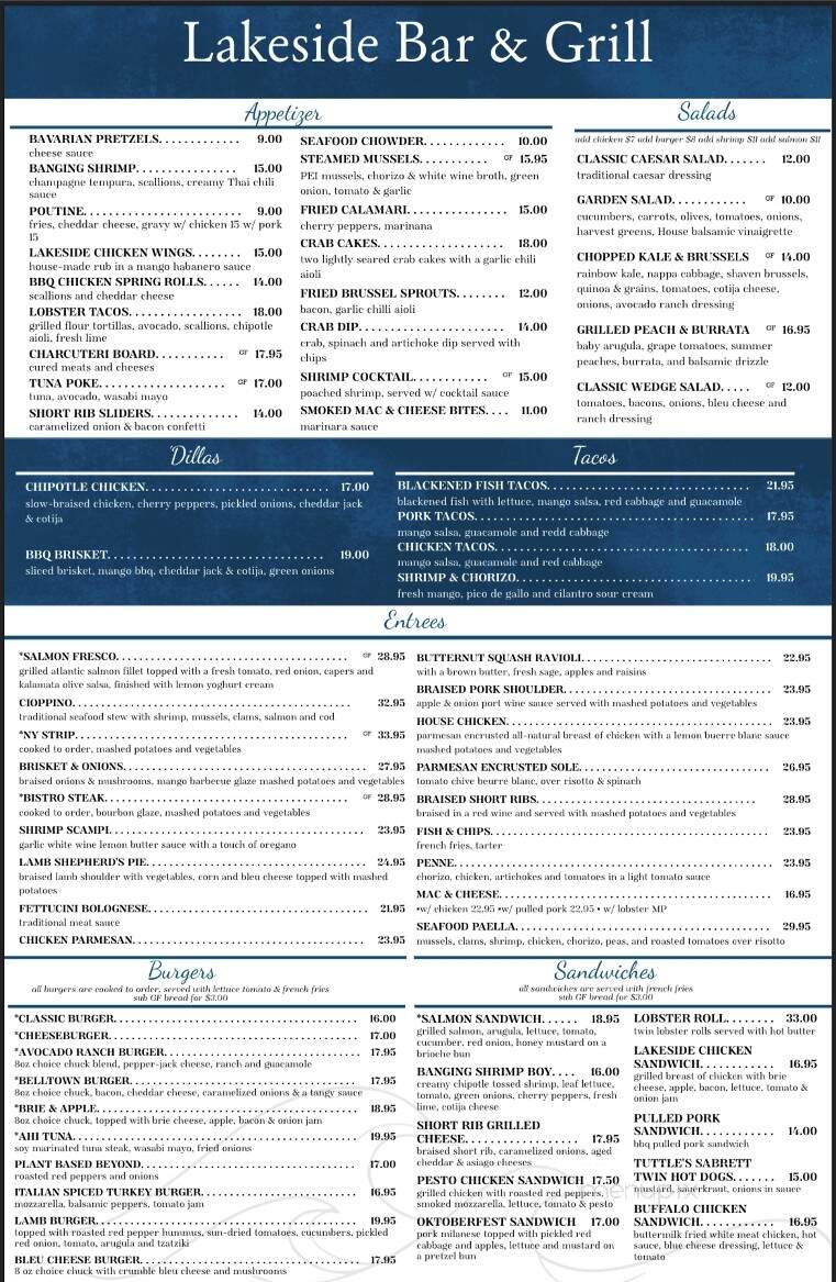 Lakeside Bar and Grill - East Hampton, CT menu_pic