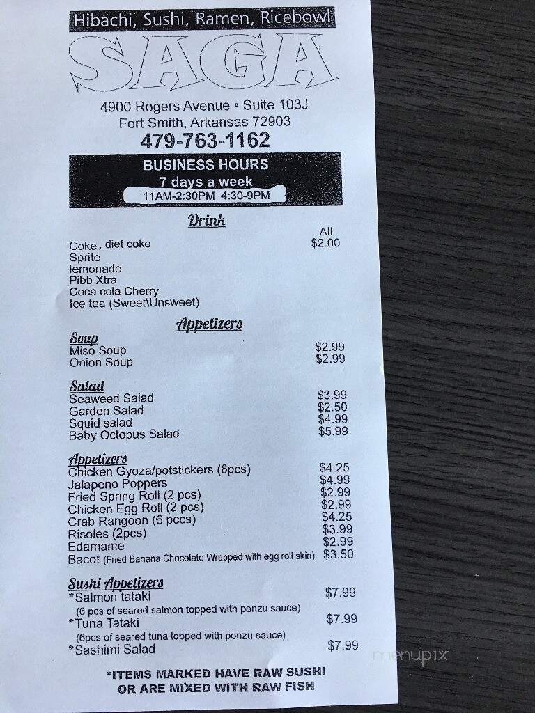 Saga - Fort Smith, AR menu_pic