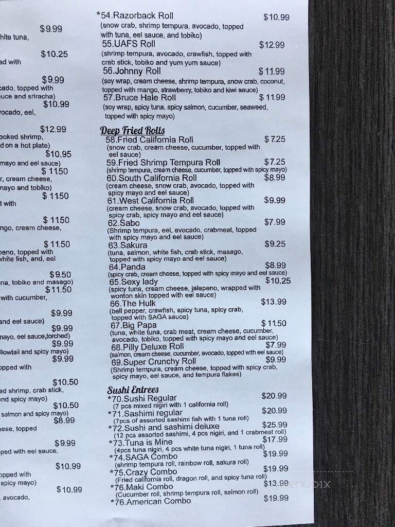 Saga - Fort Smith, AR menu_pic