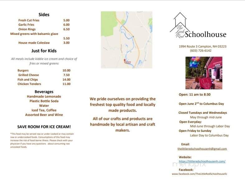 Little Red Schoolhouse - Campton, NH menu_pic