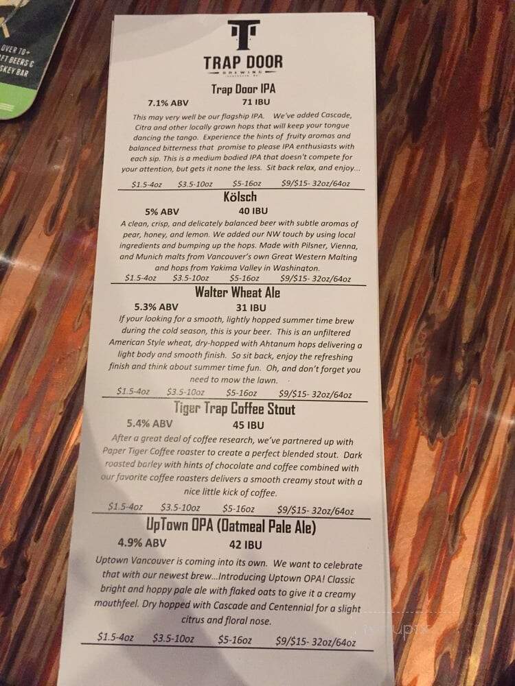 Trap Door Brewing - Vancouver, WA menu_pic