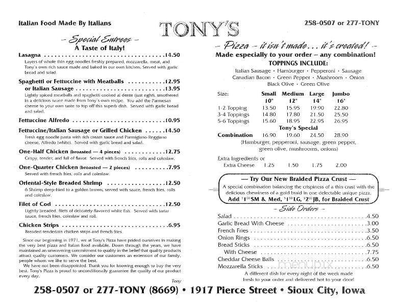 Tony's Pizza - Sioux City, IA
