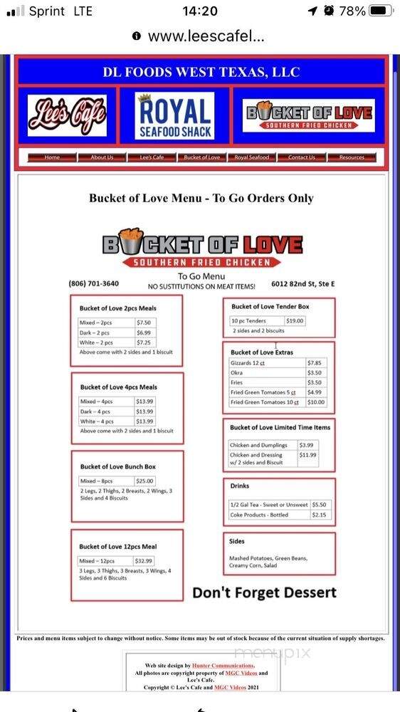 Bucket Of Love Southern Fried Chicken - Lubbock, TX menu_pic