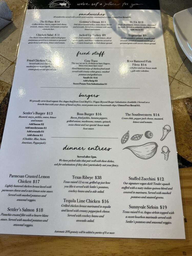 Settler's Table - Sunnyvale, TX menu_pic