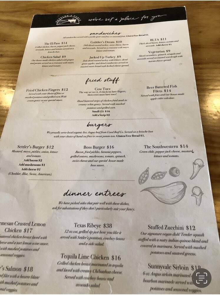 Settler's Table - Sunnyvale, TX menu_pic