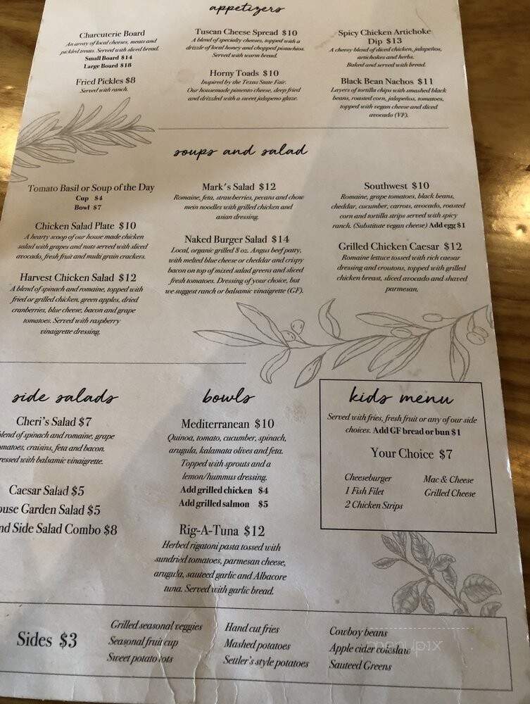 Settler's Table - Sunnyvale, TX menu_pic