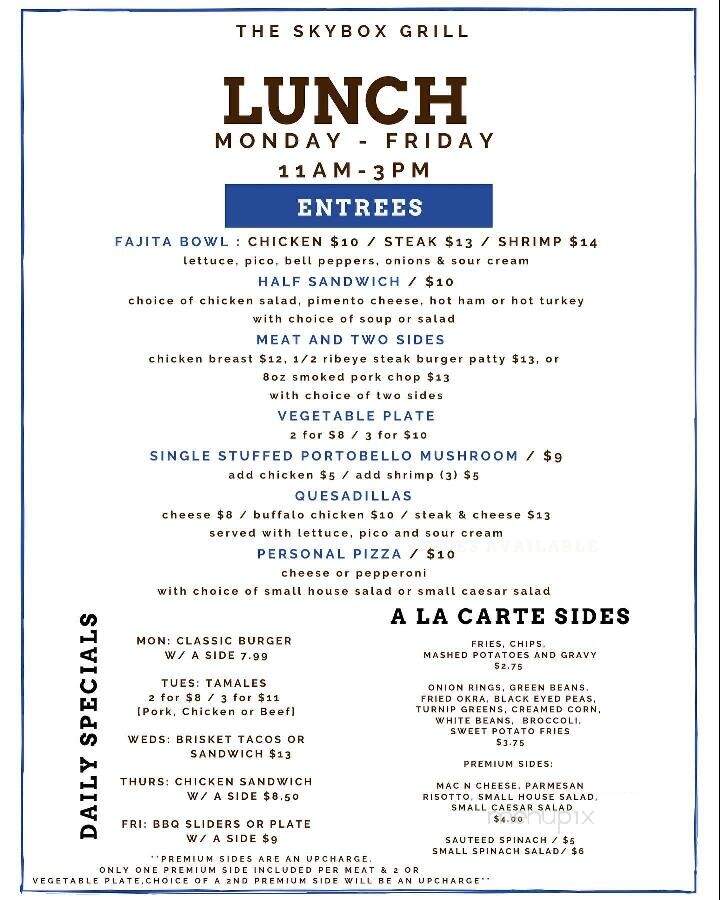 Skybox Grill & Bar - Collierville, TN menu_pic