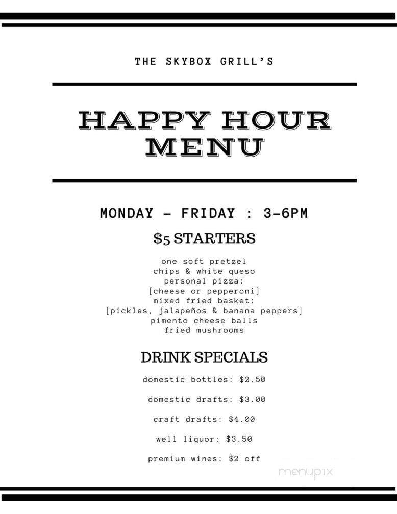 Skybox Grill & Bar - Collierville, TN menu_pic