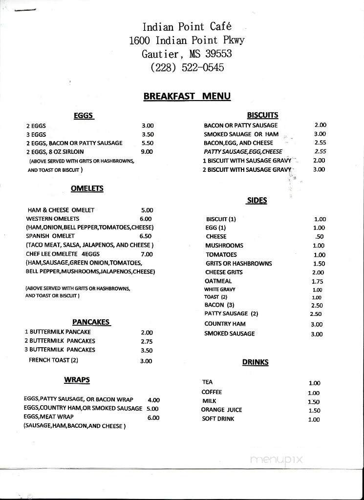 Indian Point Cafe - Gautier, MS menu_pic