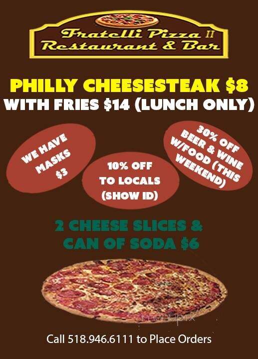 Fratelli Pizza Restaurant and Bar II - Wilmington, NY menu_pic