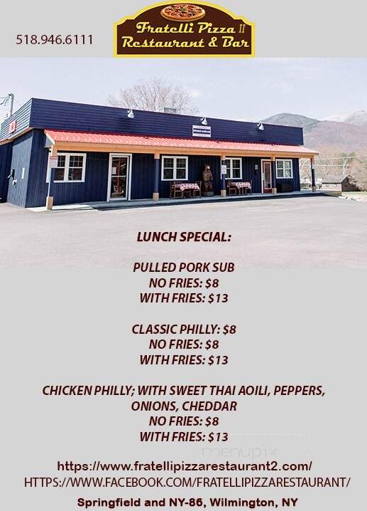 Fratelli Pizza Restaurant and Bar II - Wilmington, NY menu_pic