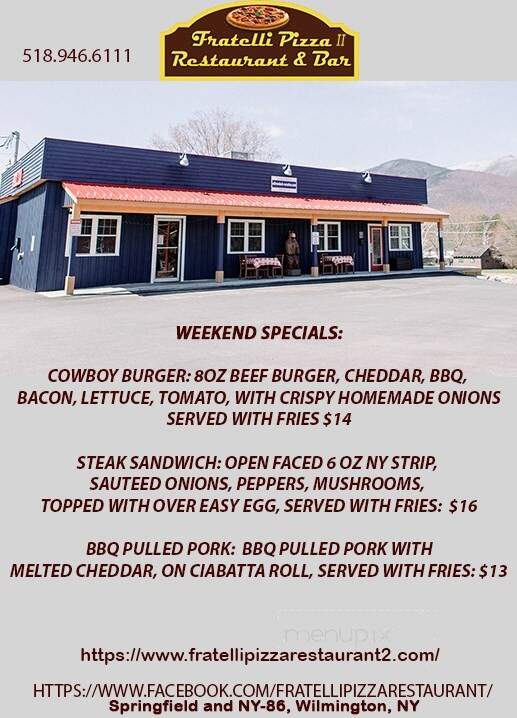Fratelli Pizza Restaurant and Bar II - Wilmington, NY menu_pic