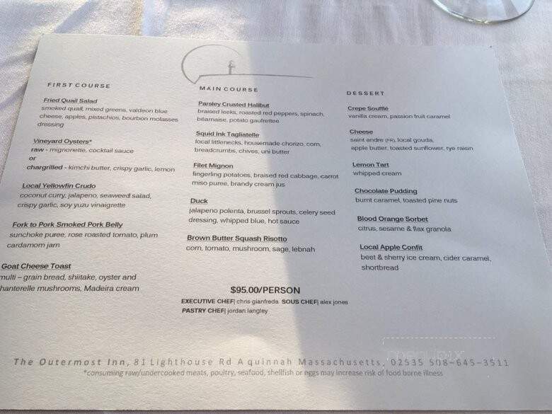 Outermost Inn - Aquinnah, MA menu_pic