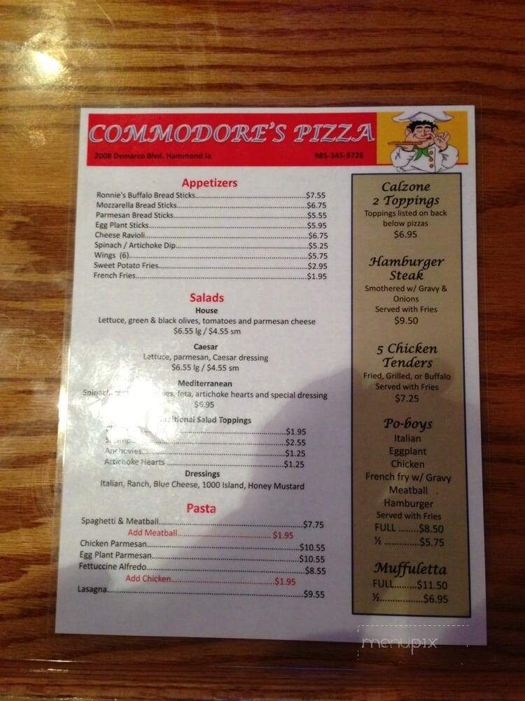 Commodore's Pizza - Hammond, LA menu_pic