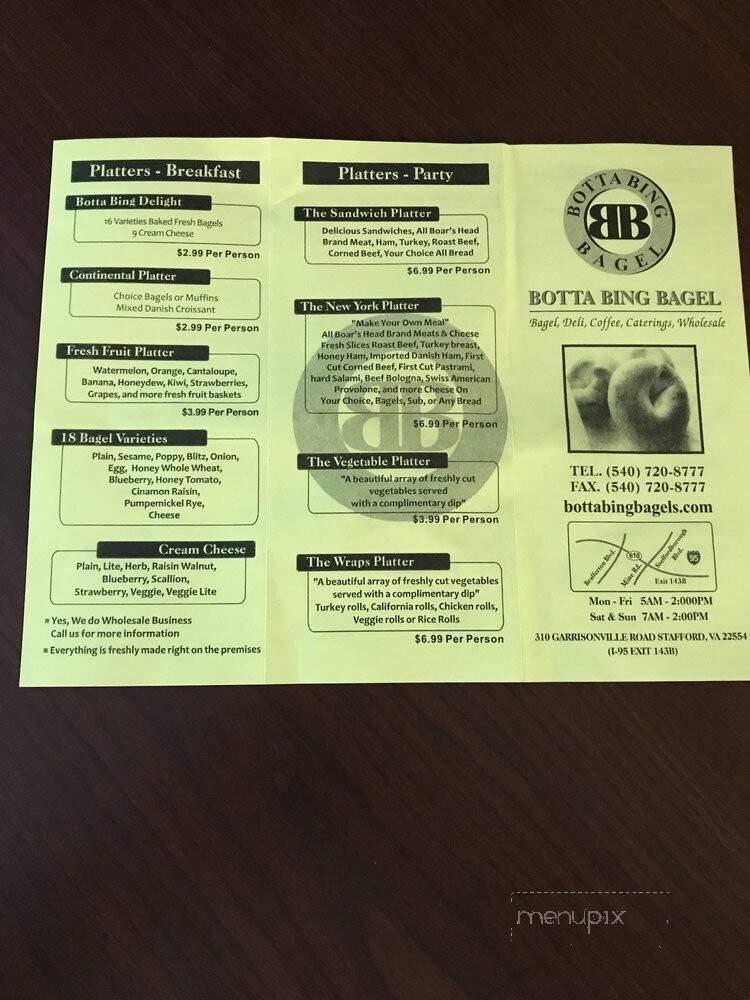 Botta Bing Bagel & Deli - Stafford, VA menu_pic