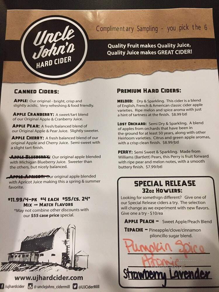 Uncle John's Cider Mill - St Johns, MI menu_pic