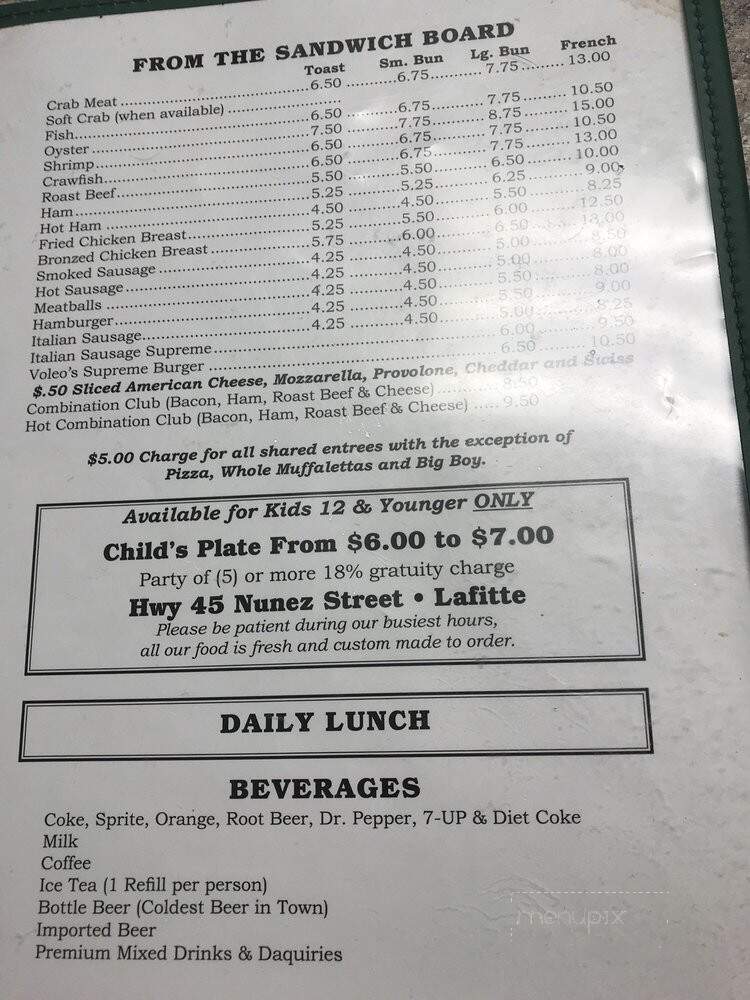 Voleo's Seafood Restaurant - Westwego, LA menu_pic