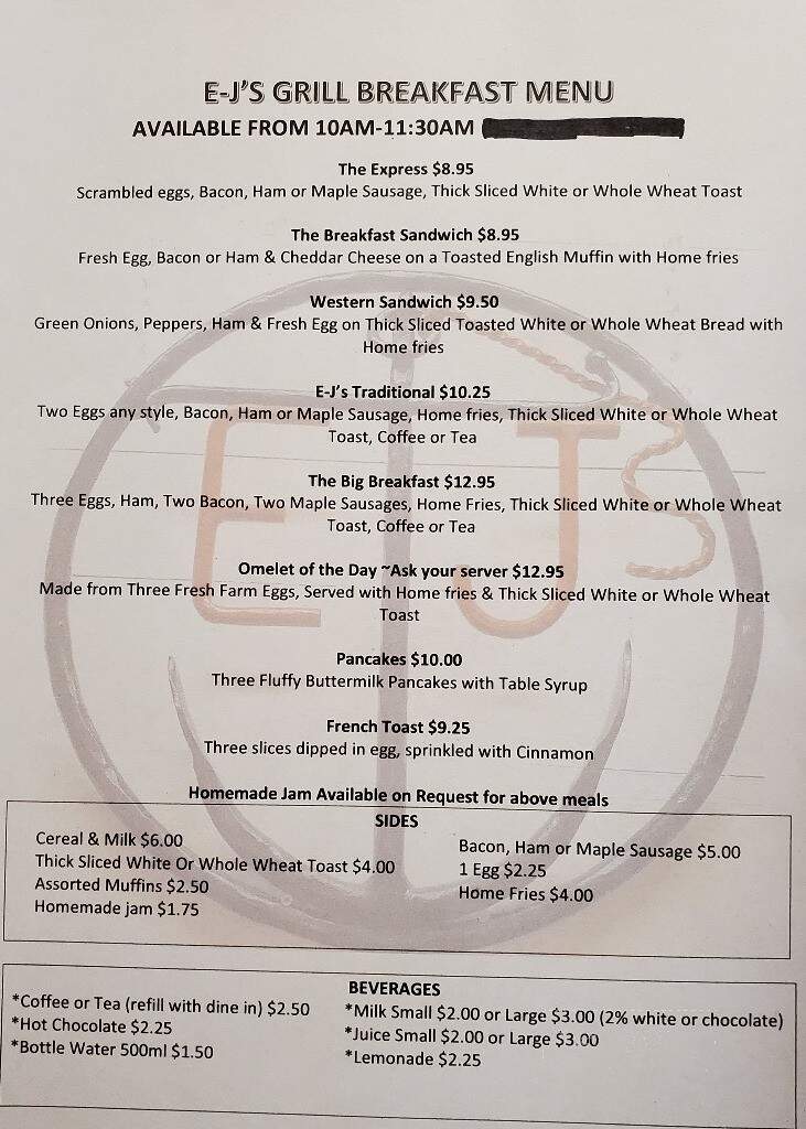 E-J's Grill And General Store - Annapolis, NS menu_pic