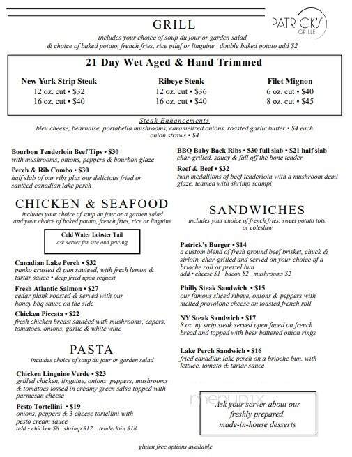 Patrick's Grille - Michigan City, IN menu_pic