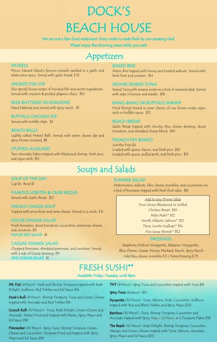 Docks Beach House - Port Clinton, OH menu_pic