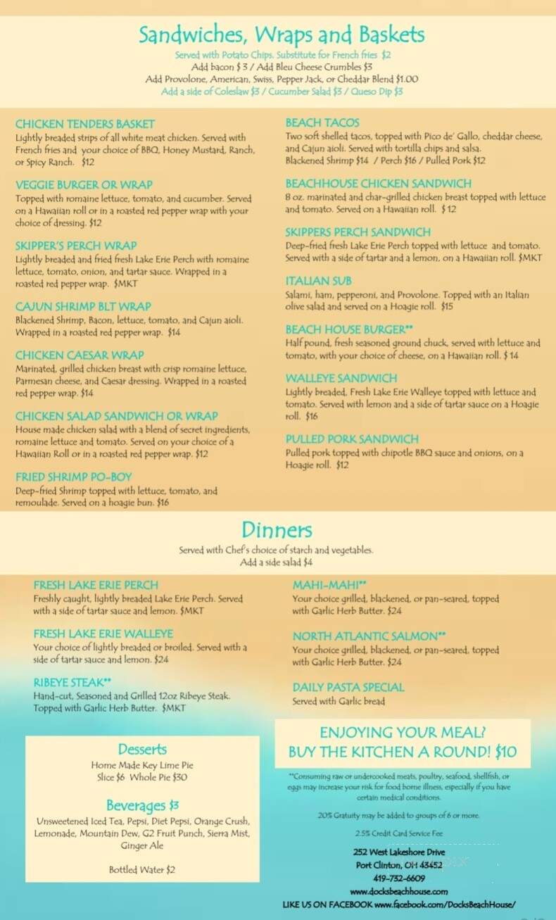 Docks Beach House - Port Clinton, OH menu_pic