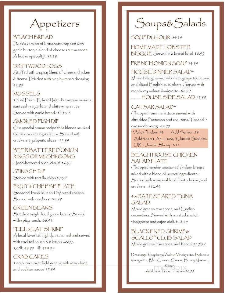 Docks Beach House - Port Clinton, OH menu_pic