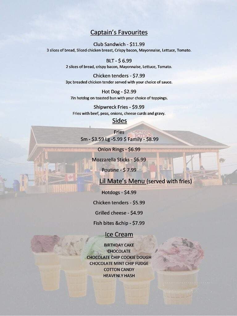 Captain Kidd's Dairy Bar & Take Out - North Rustico, PE menu_pic