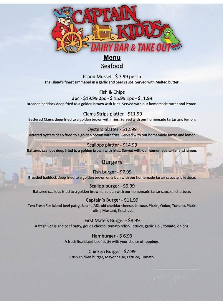 Captain Kidd's Dairy Bar & Take Out - North Rustico, PE menu_pic