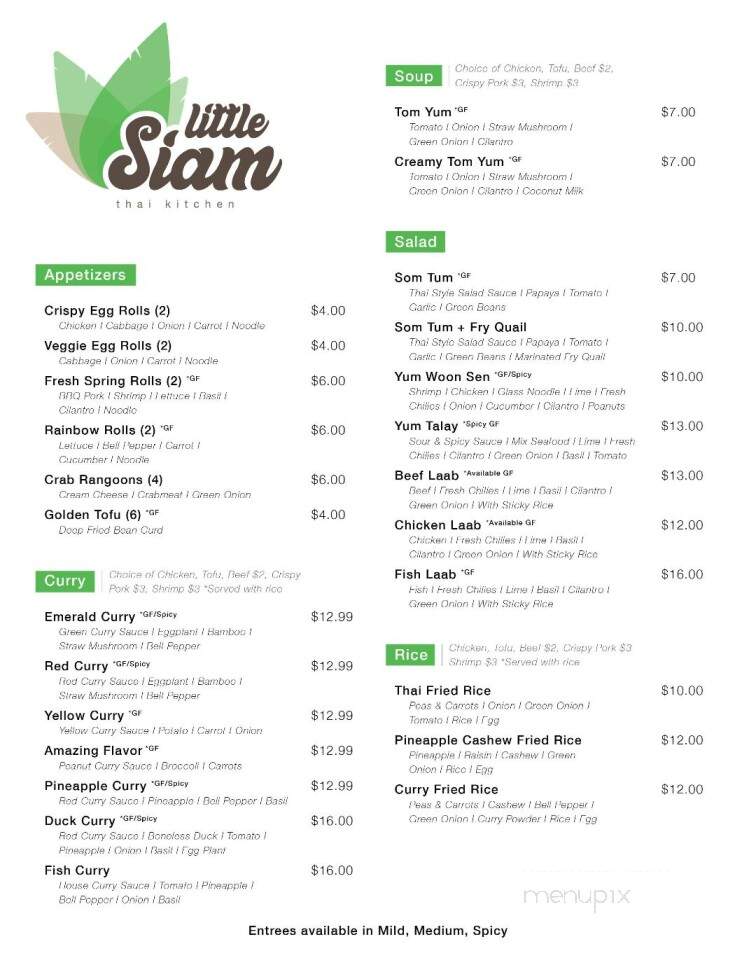 Little Siam - Neenah, WI menu_pic
