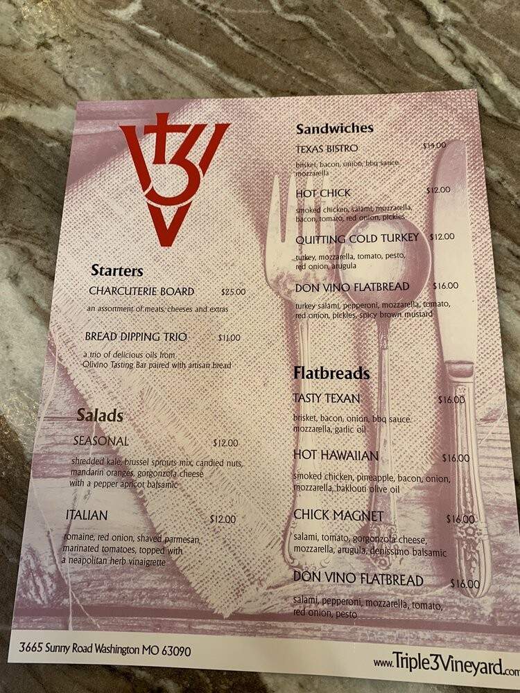 Triple 3 Vineyard - Washington, MO menu_pic