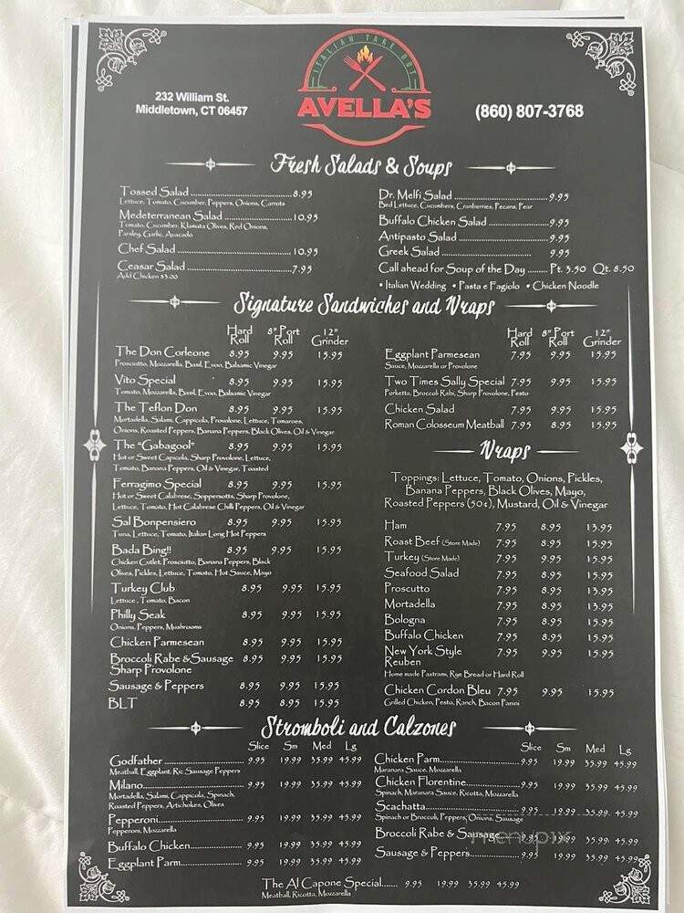 Avella's Italian Take Out - Middletown, CT menu_pic