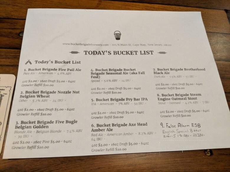Bucket Brigade Brewery - Middle Township, NJ menu_pic