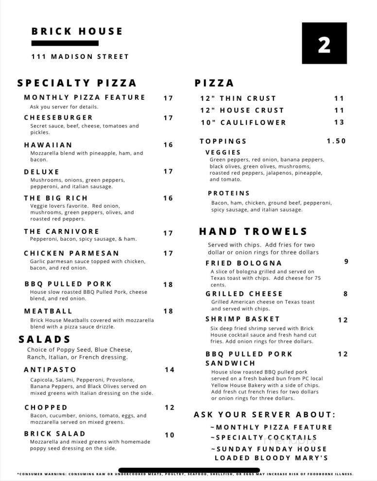 The Brick House - Port Clinton, OH menu_pic