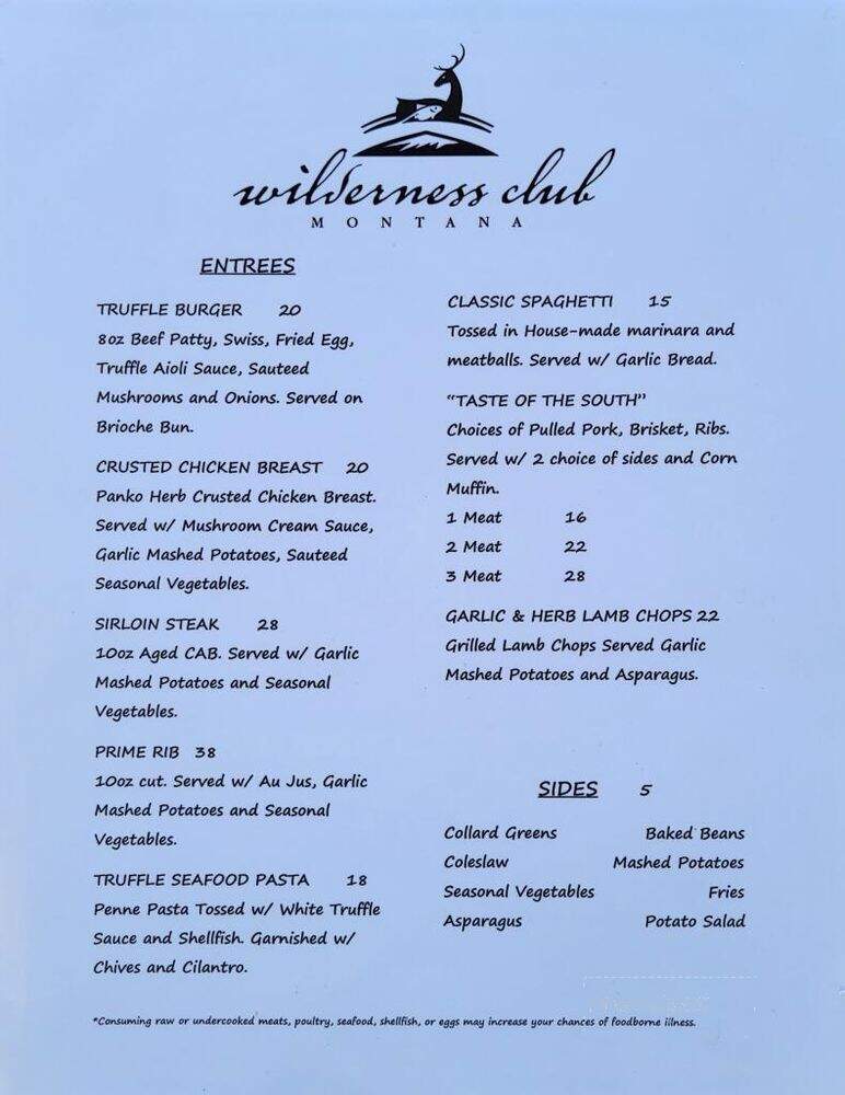 The Wilderness Grille - Eureka, MT menu_pic
