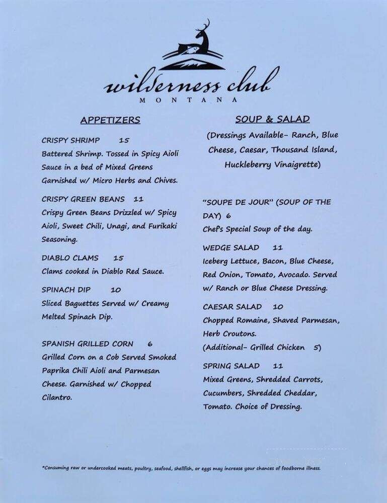 The Wilderness Grille - Eureka, MT menu_pic
