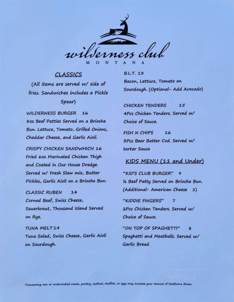 The Wilderness Grille - Eureka, MT menu_pic
