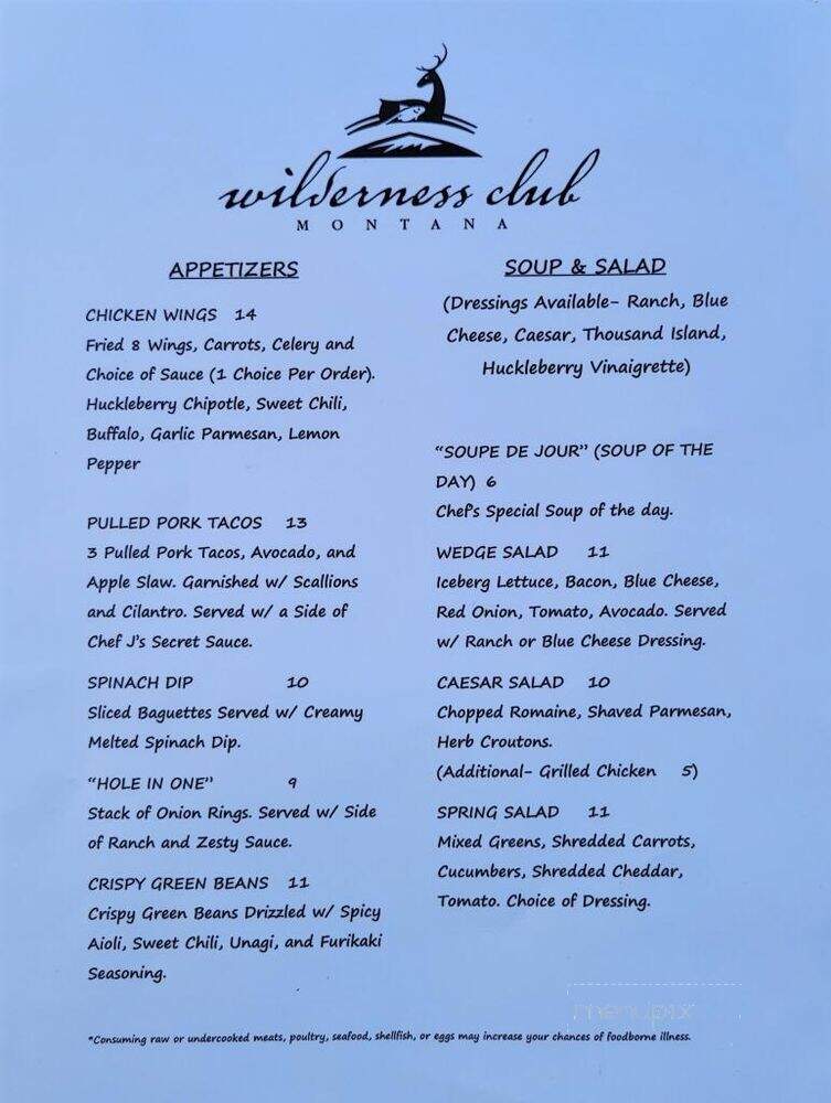 The Wilderness Grille - Eureka, MT menu_pic