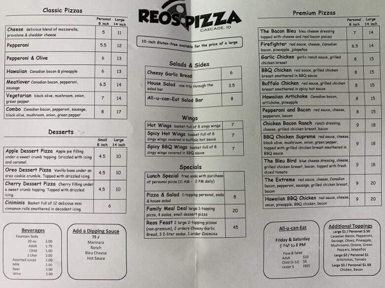 Reo's Pizza - Cascade, ID menu_pic