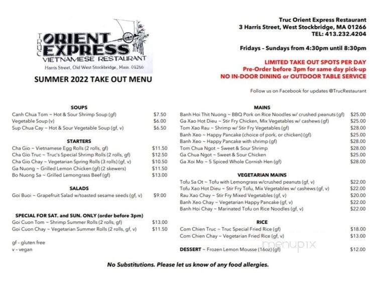 Truc Orient Express - West Stockbridge, MA menu_pic